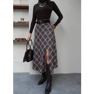 Esra Helvacı Kemerli Ekose Uzun Etek