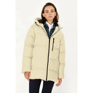 İçi Astarlı Su ve Rüzgar Geçirmez Cepli Kapüşonlu Kadın Mont