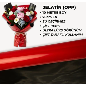 İcon Paper Opp (Jelatin) Çiçek Buket Ambalaj Kağıdı - Kırmızı Siyah Çift Taraflı