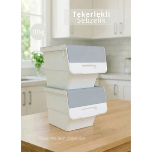 Jet’s Home 2’li Gri Tekerlekli Sebzelik Patates Soğan Sepeti Modern Organizer Patateslik Basic Soğanlık 24 L