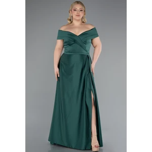 Kayık Yaka Uzun Saten Büyük Beden Abiye ABU2355