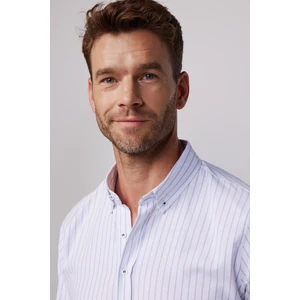 Slim Fit Uzun Kollu Çizgili Yaka Düğmeli Erkek Gömlek