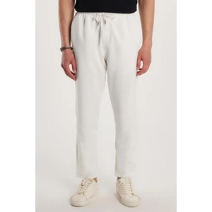 Erkek Regular Fit Beli Lastikli Bağcıklı Jogger Beyaz Pantolon Rahat Kesim Yan Cepli