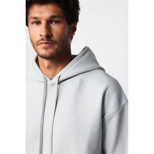 Unisex Oversize Geniş Kesim Pamuklu Yumuşak Dokulu Içi Polarlı Basic Taş Renk Kapüşonlu Sweatshirt