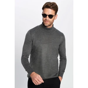 Erkek Slim Fit Dar Kesim Yumuşak Dokulu Tüylenmeyen Gri Tam Balıkçı Yaka Triko Kazak