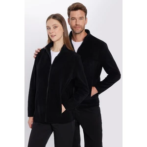 Unisex Siyah Anti-pilling Tüylenme Yapmayan Standart Fit Tam Fermuarlı Soğuk Geçirmez Polar Hırka