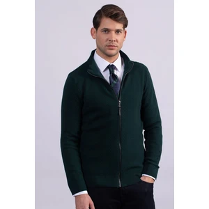 Erkek Standart Fit Normal Kesim Desenli Yarım Balıkçı Yaka Fermuarlı Yeşil Hırka