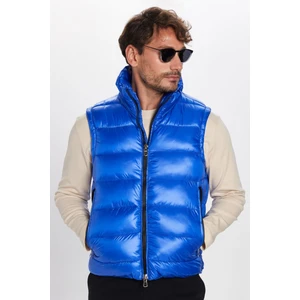 Erkek Standart Fit Dik Yaka Cepli Fermuarlı Saks Mavi Şişme Yelek