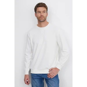 Unisex Relax Fit Rahat Kesim %100 Pamuk Basic Beyaz Bisiklet Yaka Sweatshirt