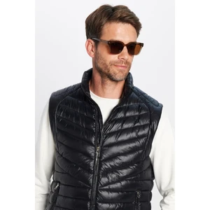 Erkek Standart Fit Dik Yaka Cepli Fermuarlı Siyah Şişme Yelek