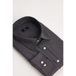 Erkek Big Size Büyük Beden Kolay Ütü Kravatlık Armürlü Pamuklu Gri Gömlek