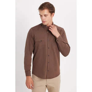 Erkek Regular Fit Rahat Kesim Çift Cepli Spor Yaka Denim Kahverengi Gömlek