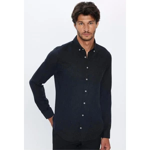 Slim Fit Uzun Kollu Düğmeli Yaka Kışlık Yün Viskon Düz Gömlek