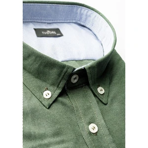Büyük Beden Uzun Kollu Düğmeli Yaka Armürlü Oxford Yeşil Erkek Gömlek
