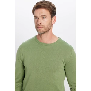 Erkek Standart Fit Normal Kesim Bisiklet Yaka Yeşil Triko Kazak