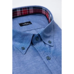 Erkek Büyük Beden Rahat Kesim Pamuklu Kolay Ütülenebilir Düğmeli Yaka Düz Sax Mavi Spor Gömlek