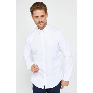 Slim Fit Uzun Kollu Kolay Ütü Teri Emen Nefes Alan Doku Kravatlık Dört Mevsim Beyaz Erkek Gömlek