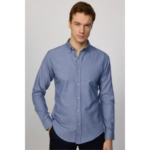 Slim Fit Uzun Kollu Düğmeli Yaka Pamuklu Kolay Ütü Düz Erkek Gömlek