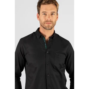 Erkek Regular Fit Klasik Kesim Pamuklu Oxford Doku Tek Cepli Siyah Düğmeli Yaka Gömlek