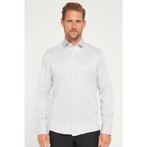 Erkek Modern Slim Fit Düz Saten Pamuklu Gri Gömlek