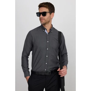 Klasik Fit Uzun Kollu Düğmeli Yaka Pamuklu Kolay Ütü Oxford Düz Erkek Gömlek