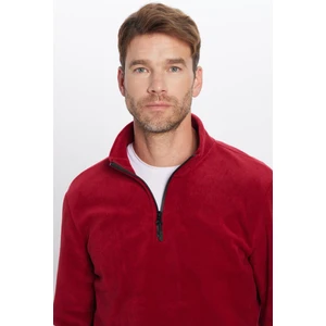 Unisex Standart Fit Anti-pilling Tüylenme Yapmayan Soğuk Geçirmez Bordo Dik Yaka Polar Sweatshirt