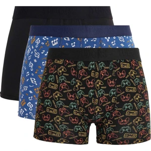 Erkek 3'lü Pamuk Likralı Esnek Kumaş Boxer