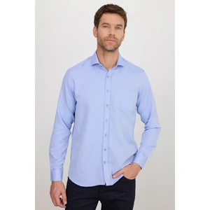 Erkek Klasik Fit Uzun Kollu Pamuklu Kolay Ütü Armürlü Mavi Gömlek