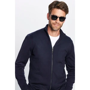 Erkek Slim Fit Dar Kesim Lacivert Dik Yaka Fermuarlı Düz Hırka