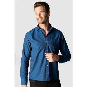 Erkek Regular Fit Klasik Kesim Pamuklu Kolay Ütü Armürlü Sax Mavi Gömlek