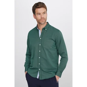 Klasik Fit Uzun Kollu Düğmeli Yaka Pamuklu Kolay Ütü Oxford Düz Erkek Gömlek