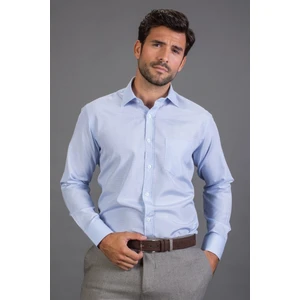 Klasik Fit Uzun Kollu Pamuklu Kolay Ütü Çizgili Erkek Mavi Gömlek