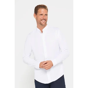 Erkek Slim Fit Dar Kesim Pamuklu Kolay Ütü Beyaz Hakim Yaka Gömlek