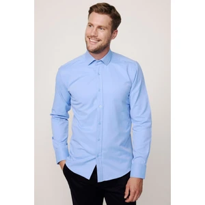 Modern Slim Fit Uzun Kollu Düz Erkek Mavi Gömlek