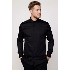 Slim Fit Uzun Kollu %100 Koton Satenpremium Erkek Siyah Gömlek