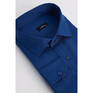 Erkek Big Size Büyük Beden Pamuklu Tek Cepli Saten Lacivert Gömlek