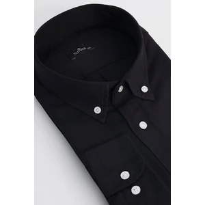 Erkek Big Size Büyük Beden Nakışlı Oxford Doku Cepli Siyah Yaka Düğmeli Gömlek
