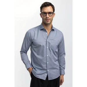 Erkek Regular Fit Klasik Kesim Tek Cepli Çizgili Gri İtalyan Yaka Gömlek