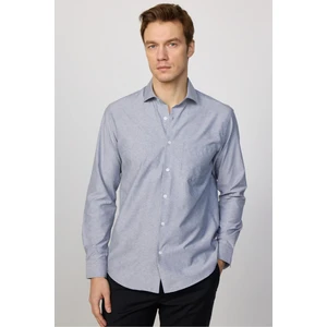 Klasik Fit Uzun Kollu Ince Çizgili Pamuklu Kravatlık Yaka Erkek Gri Gömlek