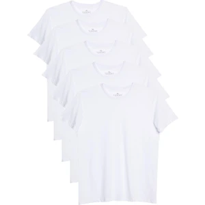 Unisex 5'li Paket Beyaz Slim Fit Dar Kesim %100 Pamuk Bisiklet Yaka Tişört