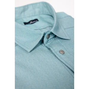 Büyük Beden Uzun Kollu Yıkamalı Çift Cepli Armürlü Denim Kot Mint Erkek Gömlek