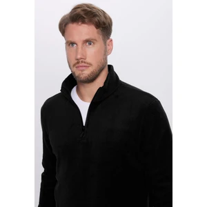 Unisex Standart Fit Rahat Kesim Tüylenme Yapmayan Soğuk Geçirmez Siyah Dik Yaka Polar Sweatshirt