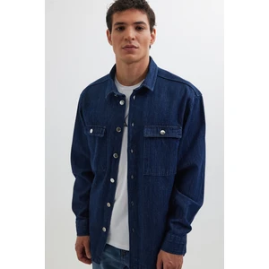 Unisex Oversize Geniş Kesim Denim Kot Çift Cepli Lacivert Overshirt Ceket Tarzı Gömlek