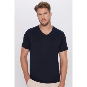 Erkek Slim Fit Dar Kesim %100 Pamuk Yumuşak Dokulu Lacivert V Yaka Tişört
