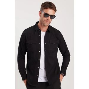Slim Fit Uzun Kollu Gündelik Denim Kot Erkek Siyah Gömlek