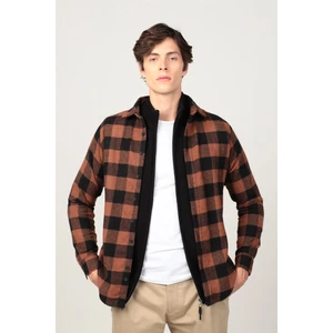 Slim Fit Uzun Kollu Kışlık Oduncu Kareli Erkek Hardal Gömlek