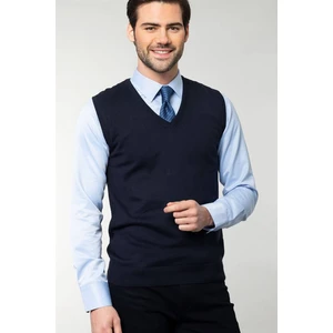 Erkek Slim Fit V Yaka Kendinden Desenli Lacivert Süveter