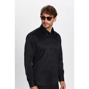 Modern Slim Fit Uzun Kollu Düz Erkek Siyah Gömlek