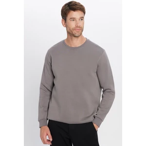 Unisex Relax Fit Rahat Kesim Pamuklu Yumuşak Dokulu İçi Polarlı Basic Gri Bisiklet Yaka Sweatshirt