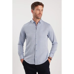 Slim Fit Açık Mavi Erkek Gömlek Klasik Stil Uzun Kol Çizgili Tasarım